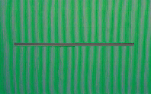 박서보 화백의 2008년작 ‘묘법 No. 080206’. 무채색 한지작업에서 벗어나 밝고 화사한 초록색 톤을 통해 사유의 폭을 넓힌 작품이다. 사진 제공 국제갤러리