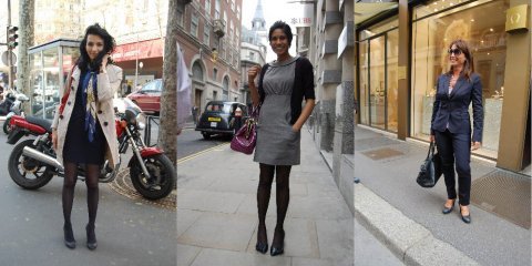 파리(왼쪽) 런던(가운데) 밀라노(오른쪽)의 비즈니스 우먼들. 스트리트 패션 사진 속에서도 도시별 개성이 느껴진다. 사진제공 PFIN