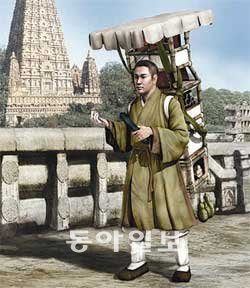 인도 마하보디 대탑에 도착한 혜초의 모습을 상상해 디지털로 복원한 모습. 사진 제공 박진호 씨