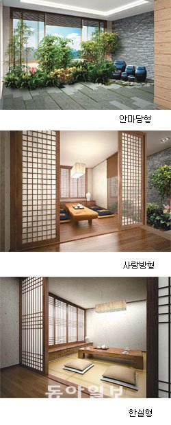 한국토지주택공사(LH)는 앞마당, 사랑방 등 전통 한옥의 특징을 살려낸 평면구조를 개발해 보금자리지구에 시범 적용하기로 했다. 사진 제공 LH