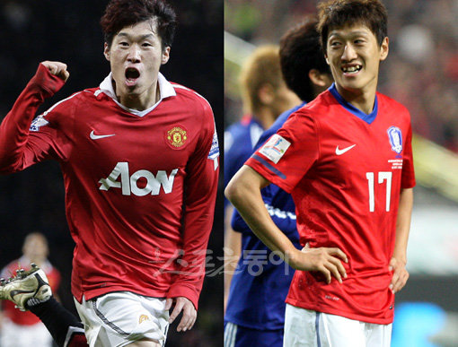 박지성(좌) - 이청용(우) 선수. 스포츠동아DB