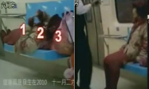 싸이월드 커뮤니티에 올라온 동영상의 ‘지하철 무개념 여성’ (사진 출처 = 동영상 캡쳐 화면)
