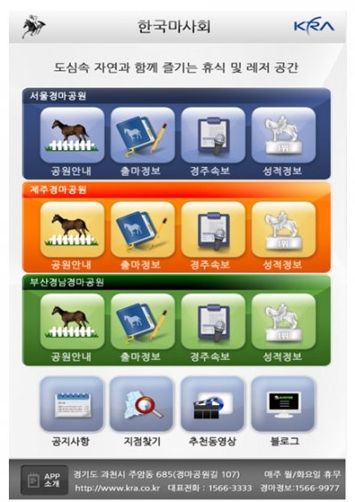 한국마사회가 제공하는 스마트폰용 경마정보 프로그램 화면.
