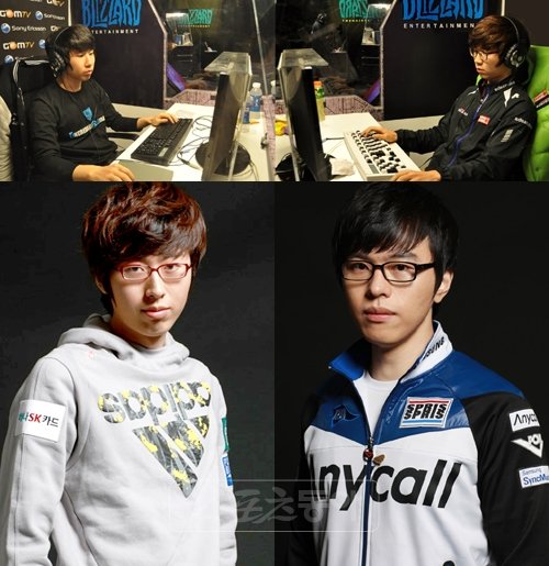 ‘스타크래프트’ 전작과 후속작이 29일 각각 ‘박카스 스타리그’ 결승과 ‘소니에릭슨 GSL’ 결승전을 진행, e스포츠 종목으로서 자존심 대결을 벌인다. 스타리그 결승에 오른 정명훈(아래사진 왼쪽)과 송병구, GSL 결승에서 맞붙는 정종현(아래사진 오른쪽)과 이정훈.
