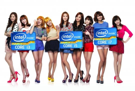 소녀시대 “인텔과 함께 세계로 GO!” 글로벌 IT기업 인텔은 기존의 이미지 광고를 과감히 탈피하고 인기 걸그룹 소녀시대를 아시아권 대표 홍보 모델로 선정하는 파격을 보였다.