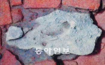 조각 아래에 선명하게 새겨진 ‘아기 부처’의 발자국 모양.