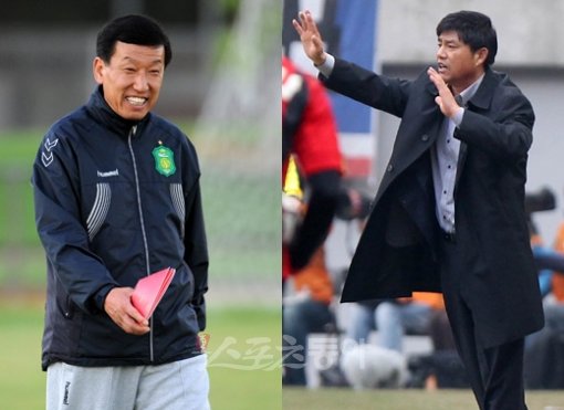 최강희 전북 감독(왼쪽)과 윤성효 수원 감독. 스포츠동아DB