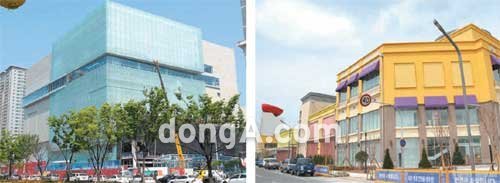 28일 개점한 롯데몰 이시아폴리스점(왼쪽)과 8월 오픈 예정인 현대백화점 대구점. 롯데몰·현대백화점 제공