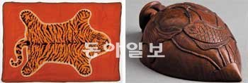 조선시대 호랑이무늬 가마덮개(왼쪽)와 물고기무늬 표주박.코리아나 화장박물관 제공