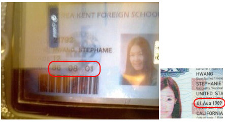 한 온라인 커뮤니티 게시판에 올라온 조작된 티파니의 학생증(왼쪽).
