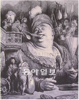 중세 프랑스 소설가 라블레의 책 속 삽화. 주요 인물인 뚱보 가르강튀아는 대식을 즐겼다. 소동 제공