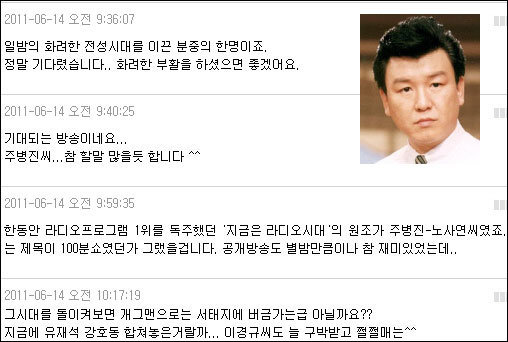 주병진(오른쪽 상단)의 무릎팍도사 출연 소식에 네티즌들 반응.