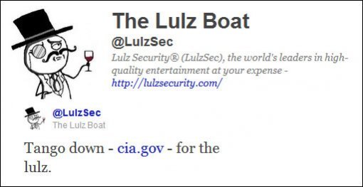 룰즈섹이 트위터에 CIA 홈페이지 해킹한 사실을 알린 메시지.