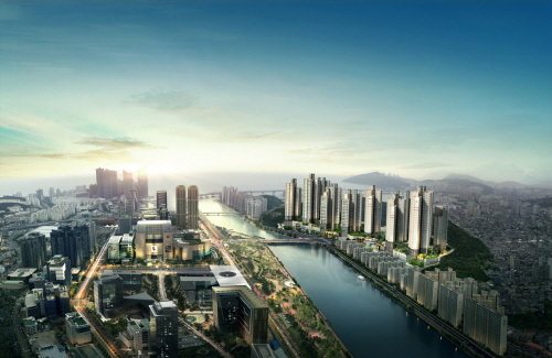 <포스코건설, '더샵 센텀포레' 항공조감도>