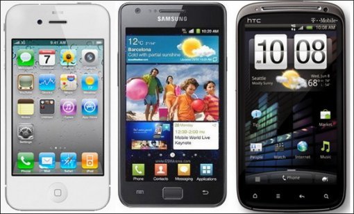 왼쪽부터 애플, 삼성전자, HTC의 스마트폰