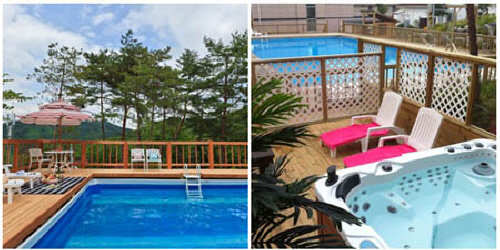 좌: 파인홀릭 펜션, 우: 오비도스 펜션