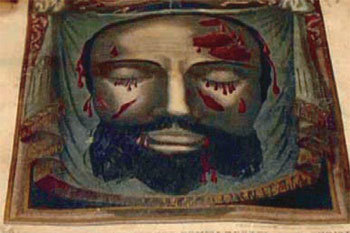 예수그리스도가 십자가에 못 박히기 전 얼굴을 닦는 데 사용한 수건에 남은 얼굴 자국을 토대로 그린 것으로 추정된다고 영국 일간 데일리메일이 보도한 초상화. 사진 출처 데일리메일