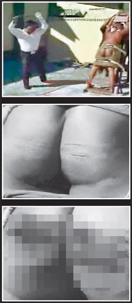 말레이시아의 한 교도소에서 교도관이 발가벗은 죄수의 엉덩이를 회초리로 내리치고 있다(위). 엉덩이는 얼마 지나지 않아 심하게 부르텄고(가운데), 10여 대를 맞은 뒤엔 선혈이 낭자했다. 몇 년 전 동영상 공유 사이트인 유튜브에 올라 화제가 된 동영상을 캡처한 사진들.
