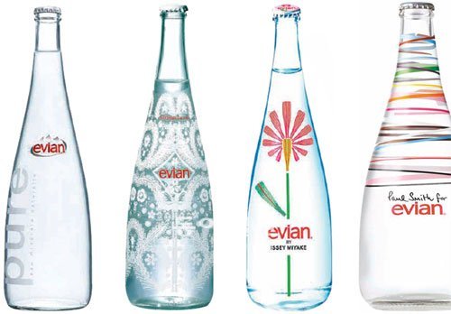 에비앙은 세계 유명 디자이너들이 병을 디자인한 스페셜 에디션을 매해 생산하고 있다. 왼쪽부터 ‘아라미스’, ‘크리스찬 라크르와’, ‘이세이 미야케’, ‘폴 스미스’. 에비앙코리아 제공