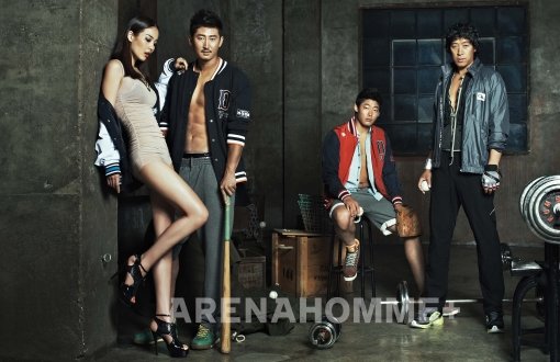 모델 양윤영, LG 박용택, 박현준, 이병규(왼쪽부터).