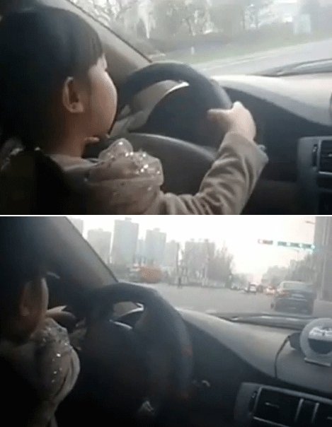 네살배기 여아가 운전하는 영상 캡쳐