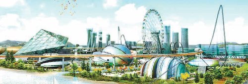 인천경제자유구역인 청라지구 5블록에 들어설 계획인 로봇랜드의 테마파크, 워터파크 조감도. 두 곳의 사업시행자의 의견이 팽팽히 맞서고 재원 마련이 어려워지면서 사업이 제자리걸음을 하고 있다. 인천로봇랜드 제공