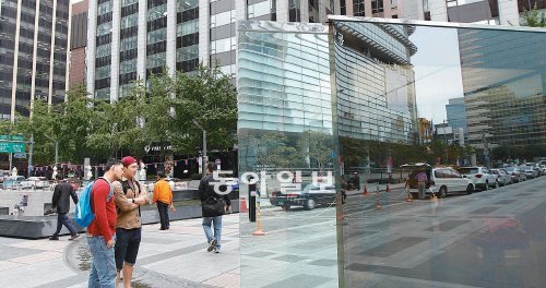 서울 청계광장에 설치된 양수인 작가의 작품 ‘있잖아요’는 미술과 대중의 소통을 지향하는 공공미술 프로젝트다. 거리를 지나는 사람들이 안에 들어가 10초 동안 하고싶은 말을 하고 나오면 그 이야기가 녹음돼 광장으로 퍼져 나간다. 김재명 기자 base@donga.com