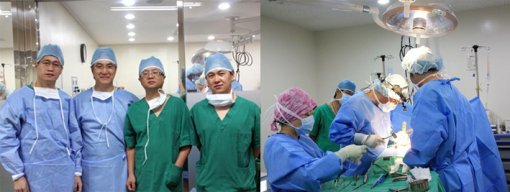 중국 의료진이 임대철 원장이 집도하는 척추유합술 수술과정을 카메라로 담고 있다.