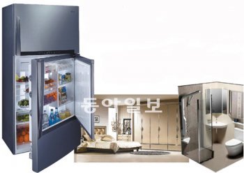 대통령-국무총리상 2011 굿디자인 시상식에서 대통령상을 받은 LG전자의 ‘Top Freezer’ 냉장고(왼쪽). 냉장고 문을 이중으로 만들어 전기 낭비를 막고 물건을 쉽게 꺼내도록 했다. 국무총리상을 받은 에몬스가구의 침실 가구세트(가운데)는 유리 소재와 기하학적 무늬로 신비로운 느낌의 침실을 만들었다는 평가를 받았다. 대림비앤코의 욕실 디자인 ‘C-Smart’는 알찬 공간 활용으로 국무총리상을 수상했다. 한국디자인진흥원 제공