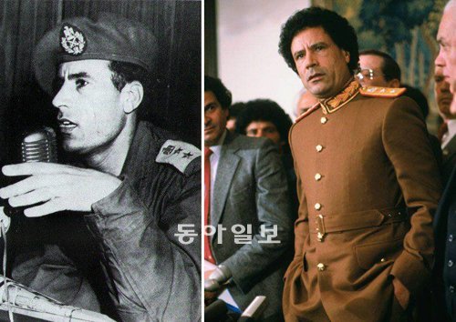 열혈 청년서 냉혈 독재자로 1969년 쿠데타 직후의 무아마르 카다피(왼쪽)와 2006년 독재체제가 공고했던 시절의 모습. 동아일보DB
