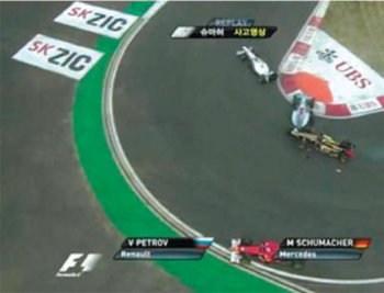 슈마허 사고 당시의 TV화면. MBC화면 캡처