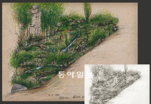 내년 5월 영국 런던에서 열리는 첼시 플라워쇼 가든부문 전시작으로 선정된 황지해 씨의 ‘고요한 시간: DMZ 금지된 화원’ 작품 스케치. 뮴 제공