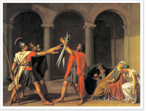 ▲ 다비드 “호라티우스 형제의 맹세” (1784, 캔버스에 유채, 330☓425cm, 루브르미술관)
