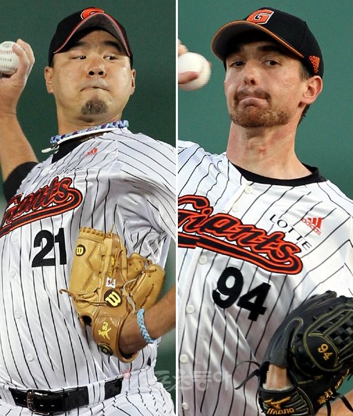 롯데가 용병 2명을 영입하며 전력보강을 마쳤다. 양승호 감독은 올 시즌 선발진 구상을 밝히며 송승준(왼쪽)과 사도스키 외에는 무한경쟁이라고 못 박았다. 스포츠동아DB