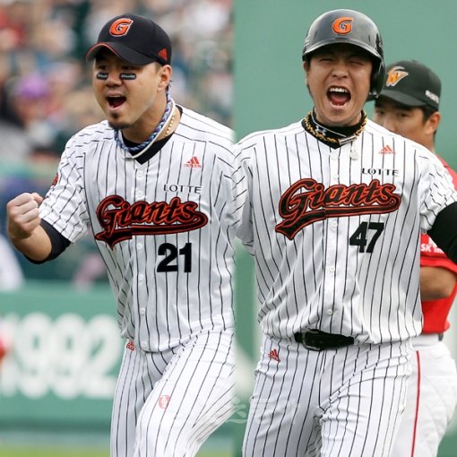 송승준(좌측), 강민호. 스포츠동아DB