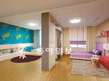 한화건설의 스마트 핏 골드 타입. 가구를 움직여 양쪽 방의 크기를 조정해 사용할 수 있다. 한화건설 제공