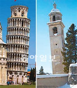 피사의 사탑(왼쪽)과 스위스 생모리츠 교회의 탑.
