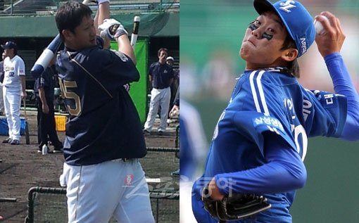 오릭스 이대호(왼쪽)와 삼성 정인욱. 스포츠동아DB