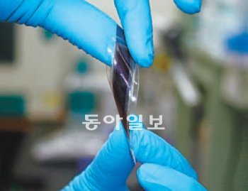 한국전기연구원 창의원천연구본부 이동윤·차승일 박사팀이 개발한 종이처럼 얇고 잘 휘는 태양전지. 한국전기연구원 제공