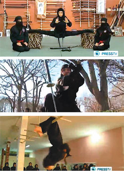 이란 TV 프로그램에서 소개된 여성 닌자 무술 수련생들의 모습. 프레스TV 화면 캡처