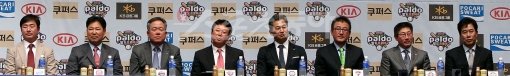 삼성 류중일, SK 이만수, 롯데 양승호, KIA 선동열, 두산 김진욱, LG 김기태, 한화 한대화, 넥센 김시진 감독(왼쪽부터 시계방향). 스포츠동아DB