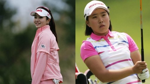양수진이 13일 열린 KLPGA 투어 롯데마트 여자오픈 2라운드 8번홀에서 프로 데뷔 첫 홀인원을 기록한 뒤 활짝 웃고 있다. 2부 투어 상금왕 출신인 김해림(오른쪽)은 홀인원에도 컷 탈락의 고배를 마셨다. 사진제공｜KLPGA