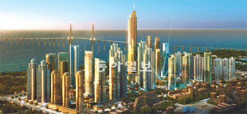 청라국제도시에 대규모 개발프로젝트가 속속 진행되고 있다. 신세계그룹이 아랍에미리트의 두바이 몰과 유사한 형태의 교외형 복합쇼핑몰을 2015년까지 짓는다. 포스코건설이 개발사업을 주도하는 청라국제업무타운의 조감도. 포스코건설 제공