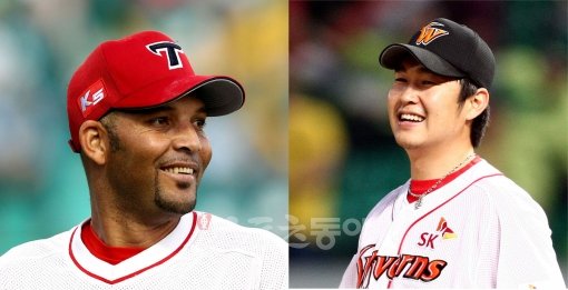 로페즈(왼쪽)-송은범. 스포츠동아DB