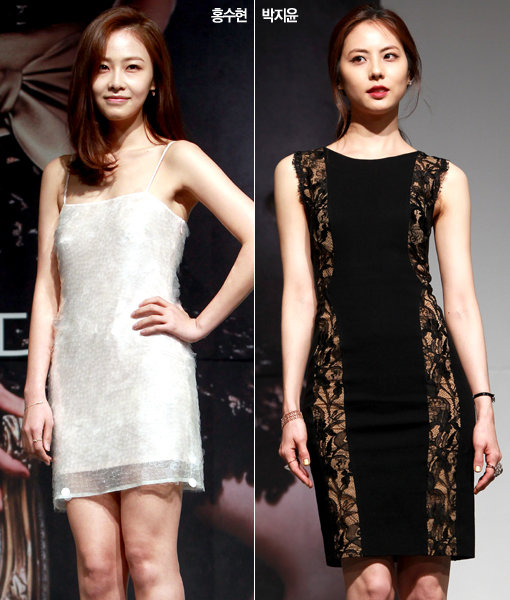 홍수현 잠옷 드레스(왼쪽) vs 박지윤 착시 드레스