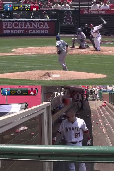 푸홀스의 시즌 첫 홈런 순간과 텅빈 에인절스의 덕아웃. MLB.com 영상 캡쳐
