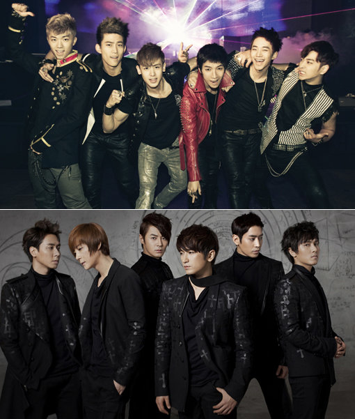 MBC ‘우리들의 일밤’의 새 코너 ‘승부의 신’에서 팀의 이름을 걸고 승부를 펼치는 남성그룹 2PM(왼쪽)과 신화. 스포츠동아DB