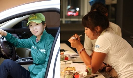 프로 골퍼들의 취미생활이 다양해졌다. 배경은(왼쪽)은 서킷 라이선스를 갖고 있을 정도로 ‘스피드 광’이고, 양수진은 만화 캐릭터를 그리는 것이 취미다. 사진제공｜골프다이제스트 · 넵스