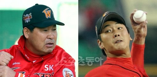 이만수 감독(왼쪽)-김광현. 스포츠동아DB