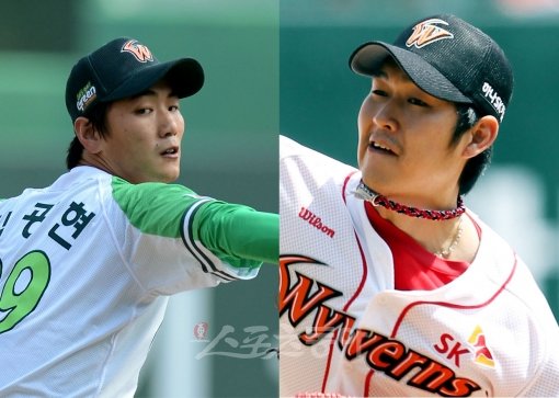 김광현(왼쪽)-송은범. 스포츠동아DB